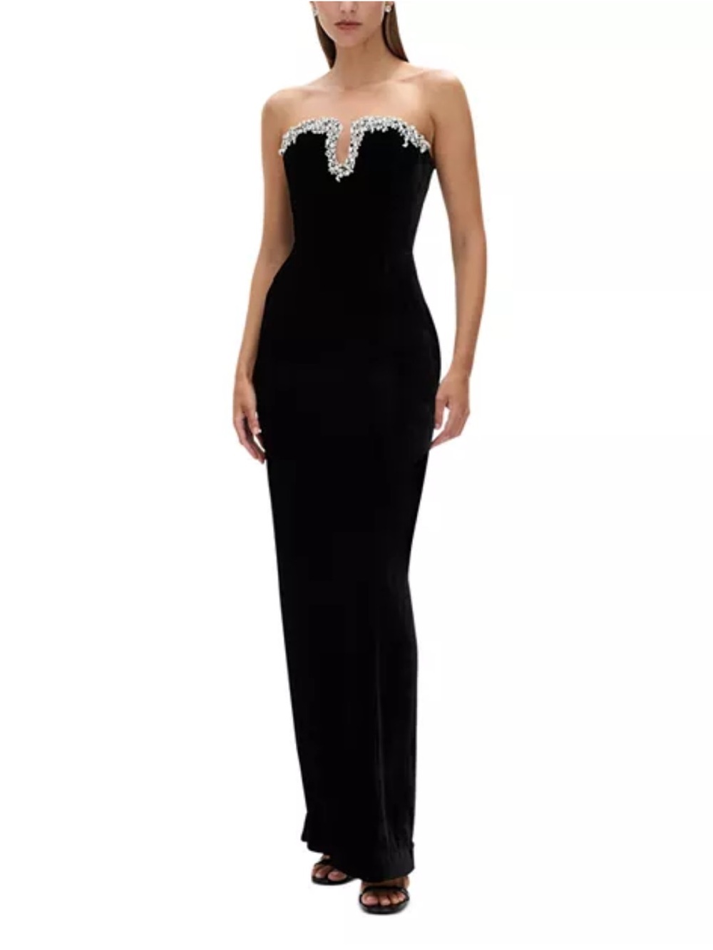 Rachel Gilbert Claudine Embellished Notch Neck Gown 4 Black Velvet